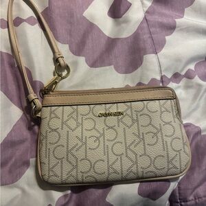 Calvin Klein Cream Monogram Wristlet